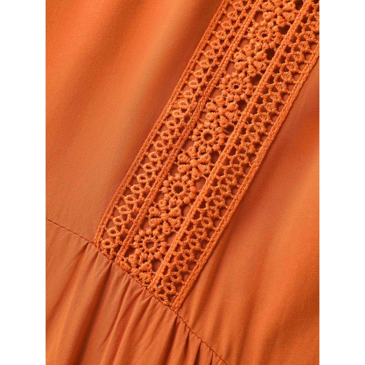 Plus Size Rayon Stretchy Waist Lace Midi Dress OrangeRed Women Boho V-neck Short sleeve Curvy BloomChic 12/L Product Image