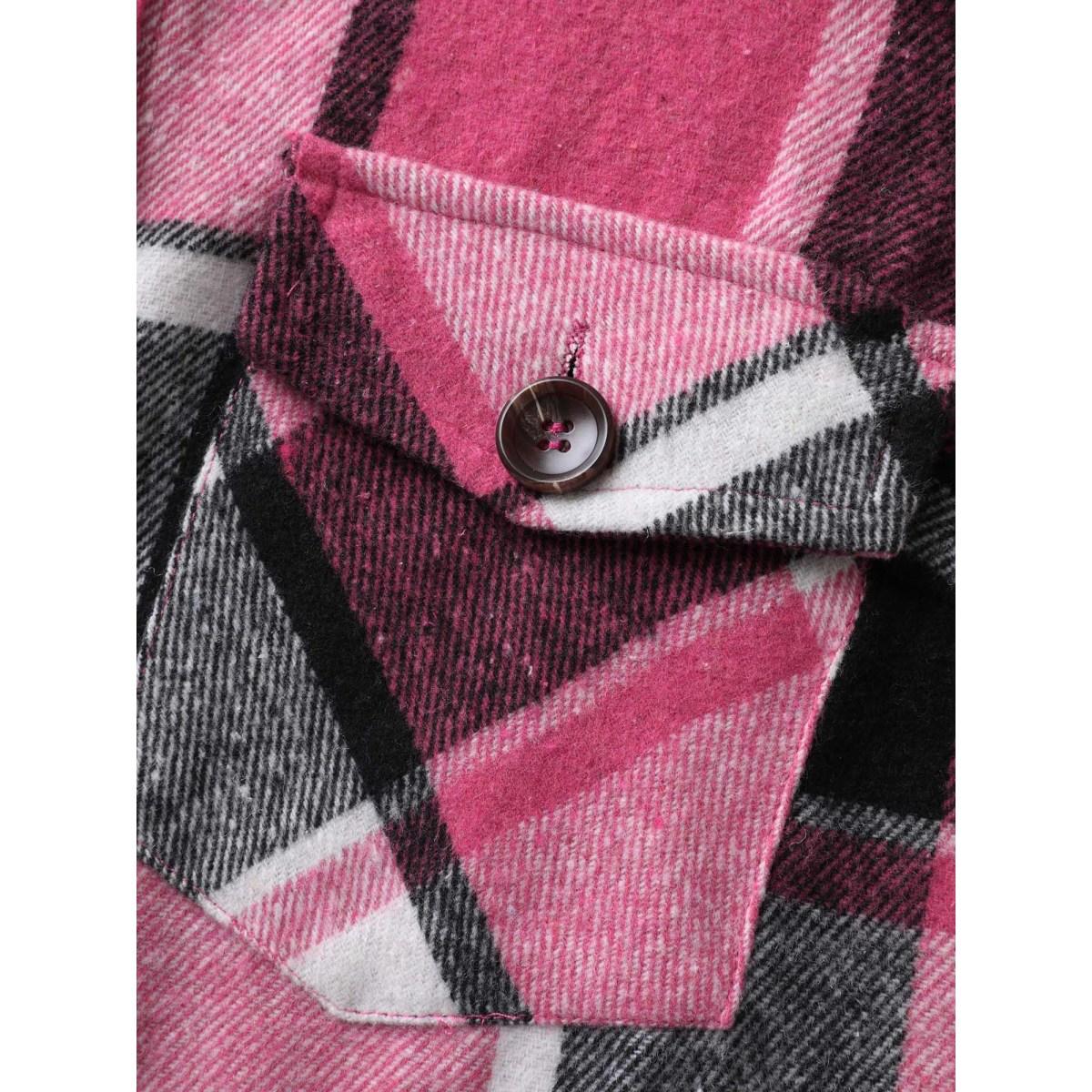 Plus Size Plaid Flap Detail Sleeveless Jacket Women Rosered Button Side seam pocket Casual Jackets BloomChic 28/5X Product Image