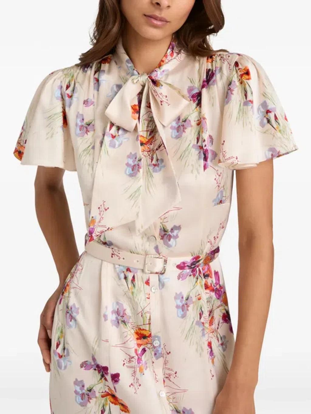 CINQ À SEPT Iris Bouquet Willow Tie Neck Midi Dress In Multi Product Image