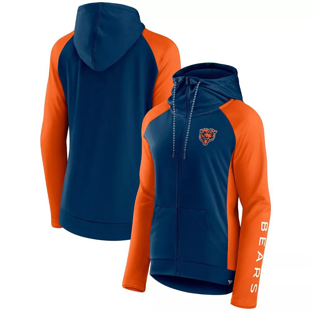 Women's Fanatics Branded Navy/Orange Chicago Bears End Around Raglan Full-Zip Hoodie, Size: XL, Blue Product Image