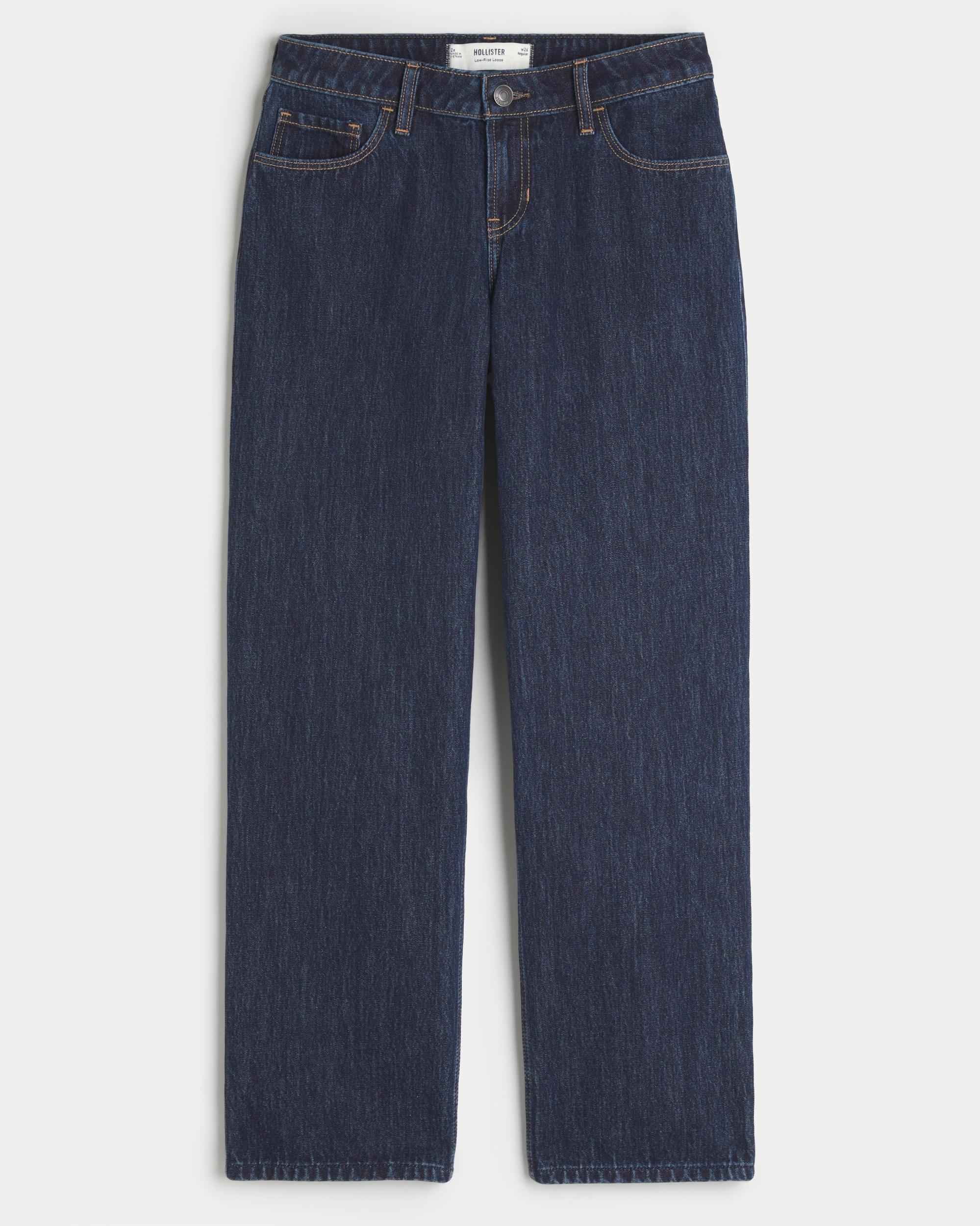 Low-Rise Dark Wash Loose Jeans Product Image