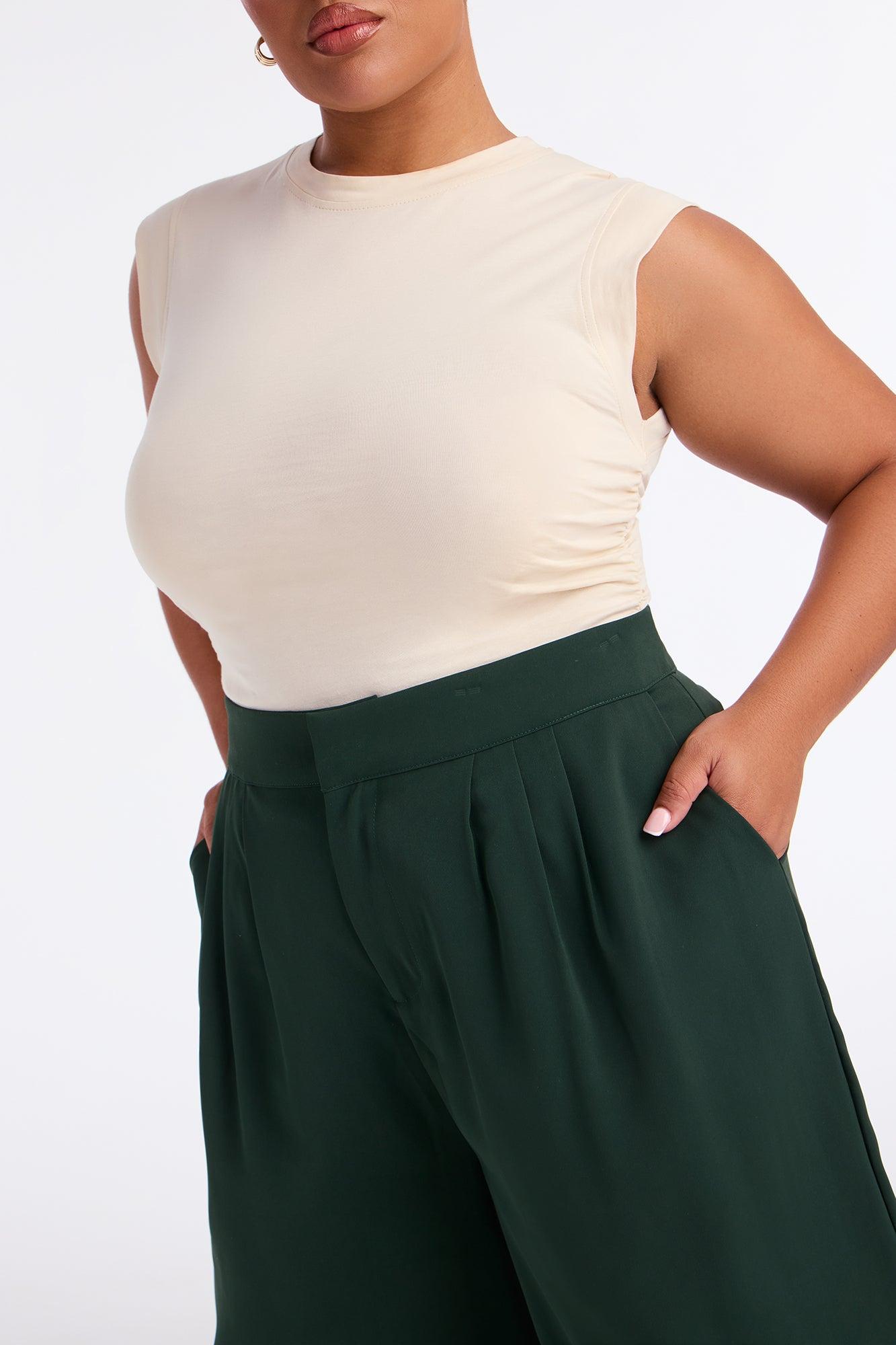 Candice Pleated Wide Leg Trouser Pant 33″ - Hunter Female Product Image