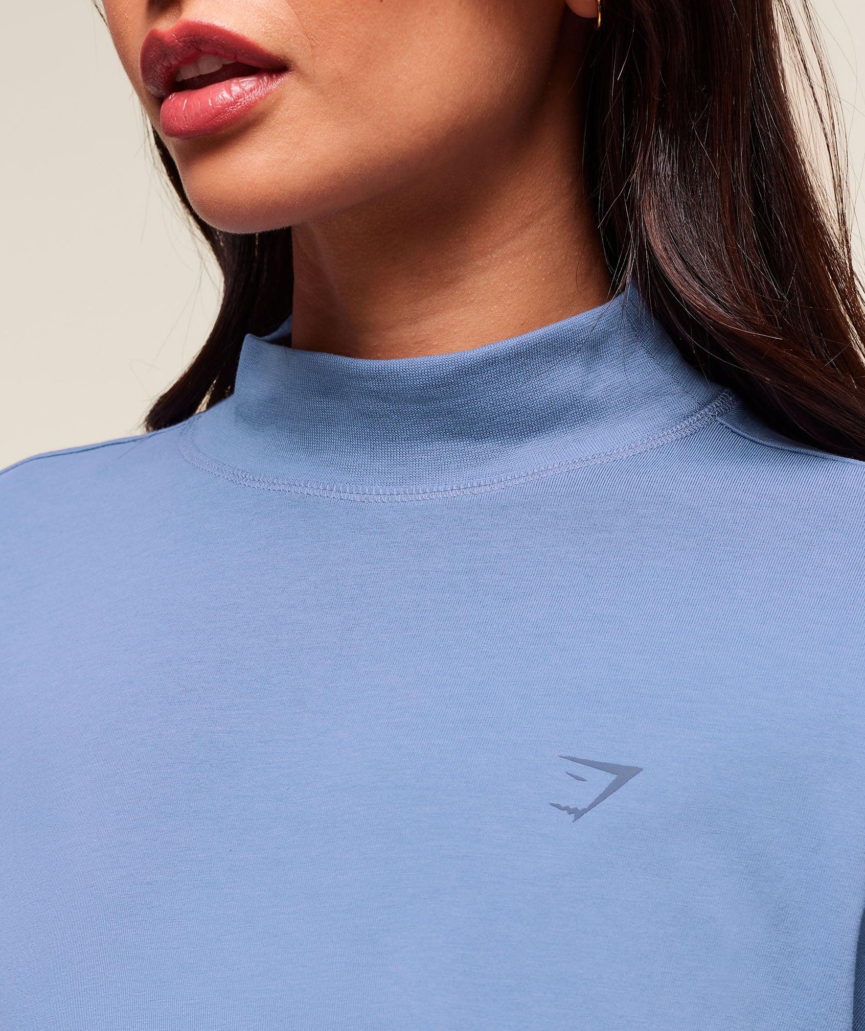 Gymshark Covered Longline Cotton Long Sleeve Top - Worn Blue Female Product Image