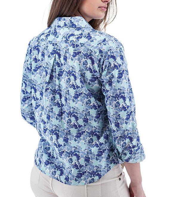 Aventura Devon Printed Collared Neckline Roll Tab Sleeve Button Front Blouse Product Image