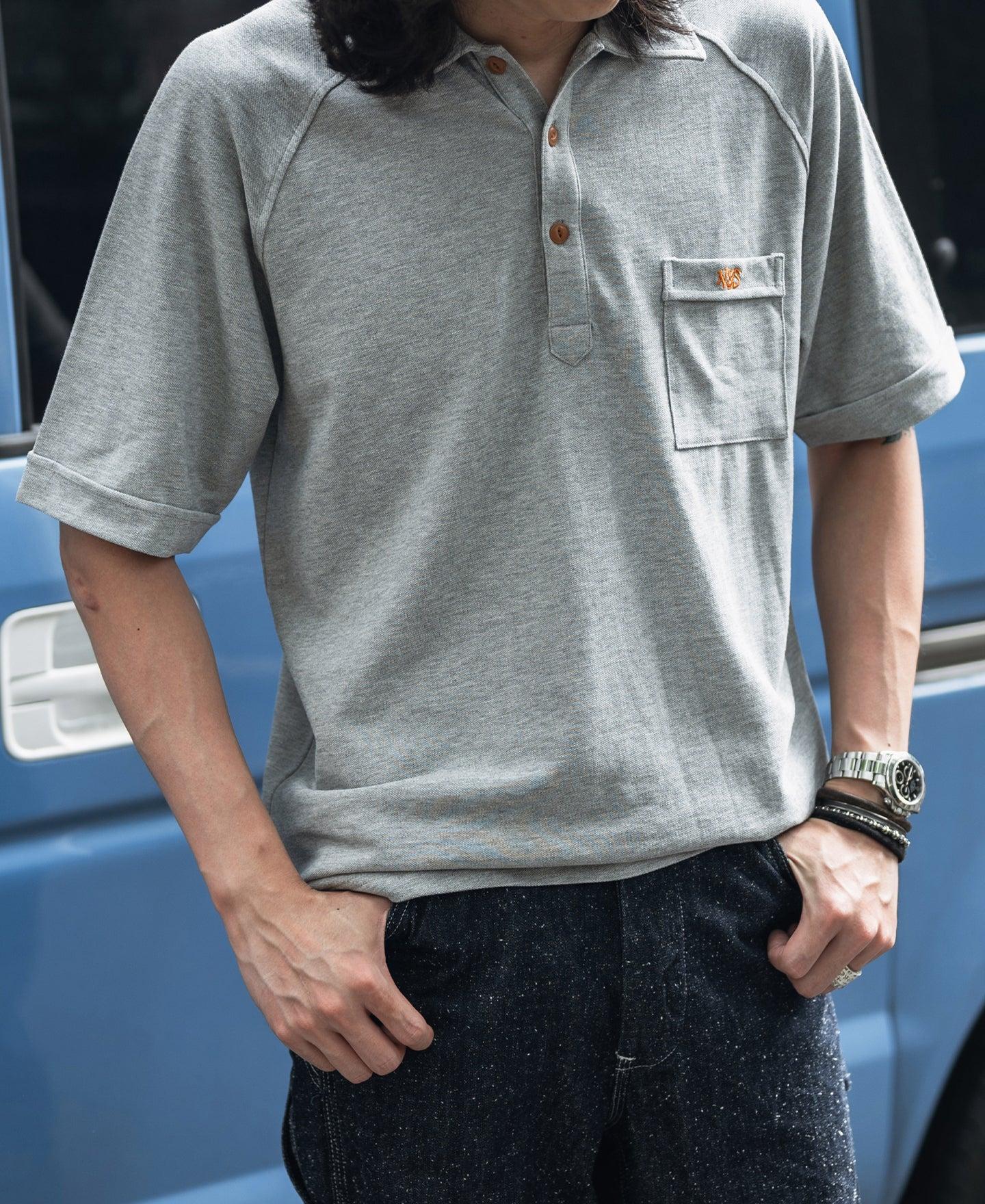 Raglan Sleeve Cotton-Piqué Polo Shirt - Gray Product Image