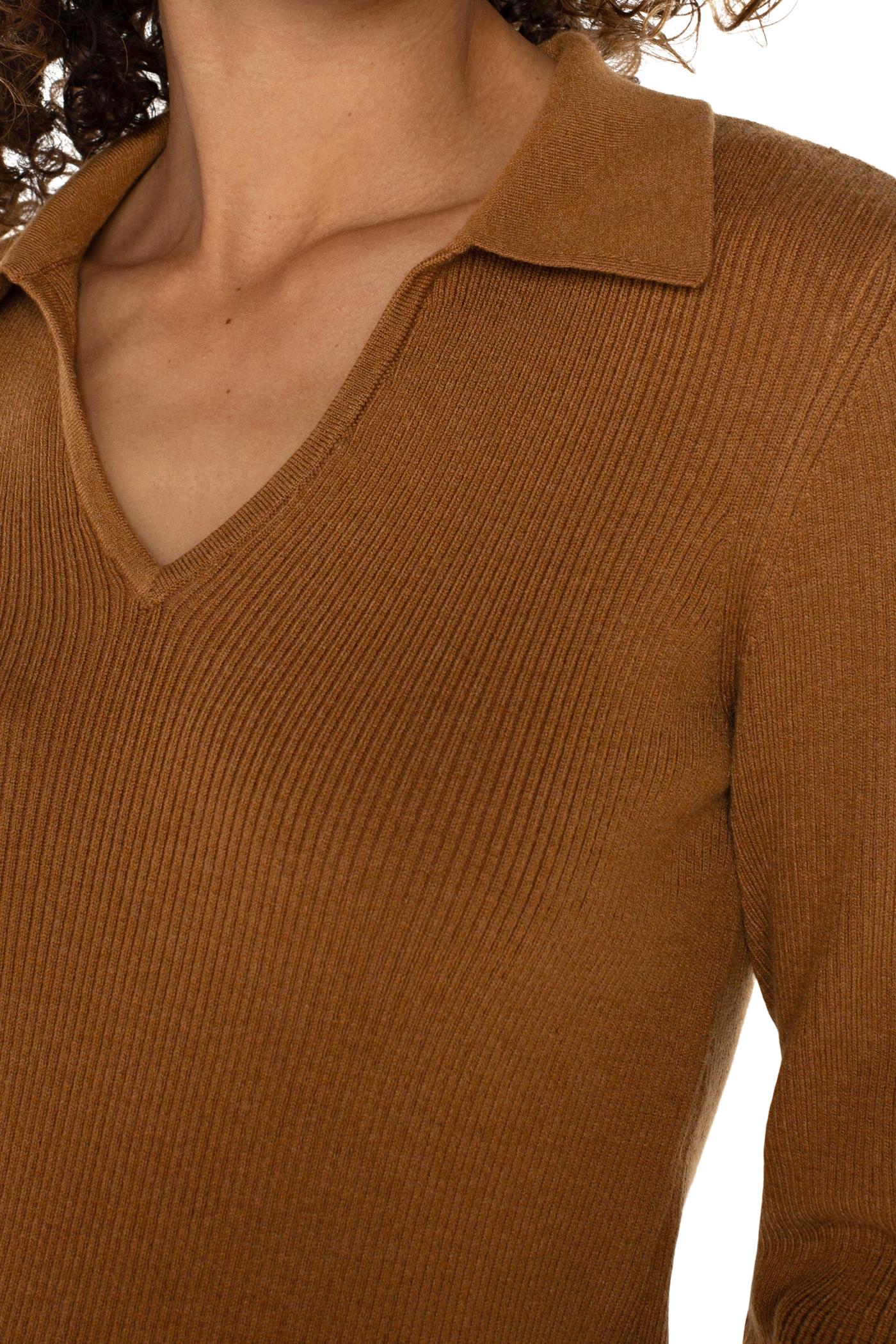 Long Sleeve V Neck Collard Sweater Product Image