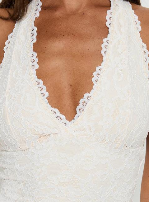 Nataliana Lace Halter Mini Dress White Product Image