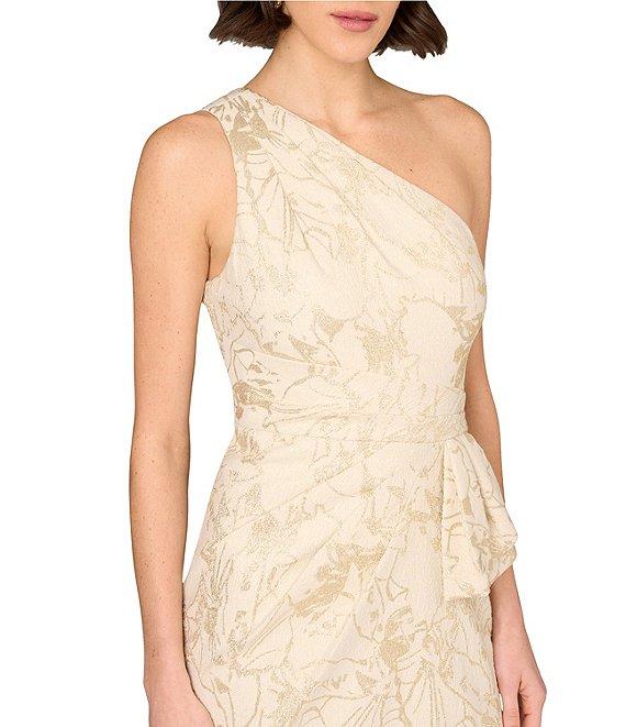 Aidan Mattox One Shoulder Bow Waist Stretch Jacquard Column Gown Product Image