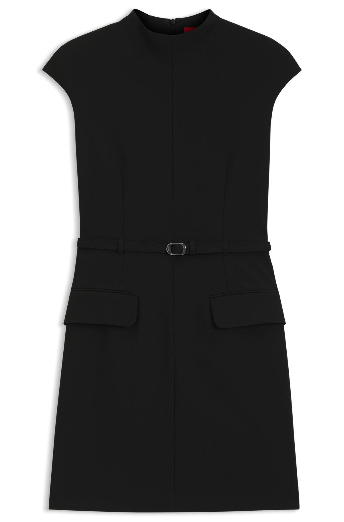 HUGO - Belted mock-neck dress with subtle shoulder padding - Black Product Image