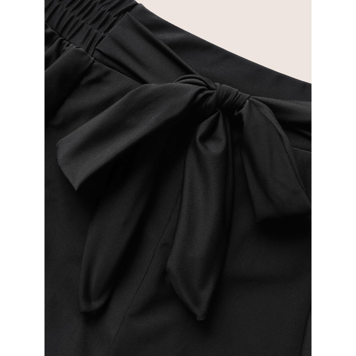 Plus Size High Rise Tie Knot Wideband Waist Swim Bottom Women's Swimwear Black Beach Tie knot High stretch Bodycon High Rise Side seam pocket Curve Swim Bottoms BloomChic 22-24/3X Product Image