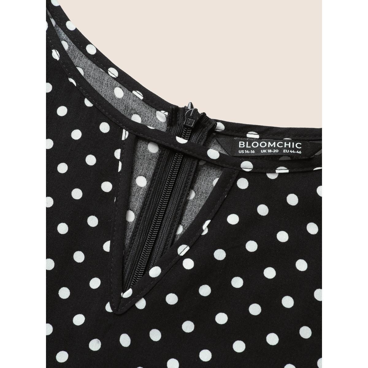 Plus Size Black Polka Dot Cut Out Zipper Belted Jumpsuit Women Elegant Short sleeve Notched collar Everyday Loose Jumpsuits BloomChic 26/4X Product Image