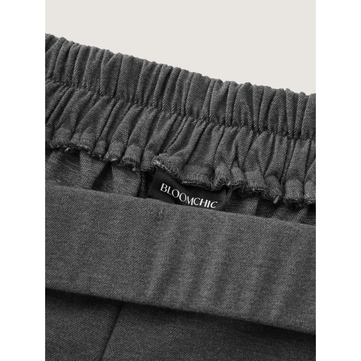 Plus Size Pleated Elastic Waistband Wide-Leg Pants Women DimGray Office Mid Rise Office Pants BloomChic 26/4X Product Image