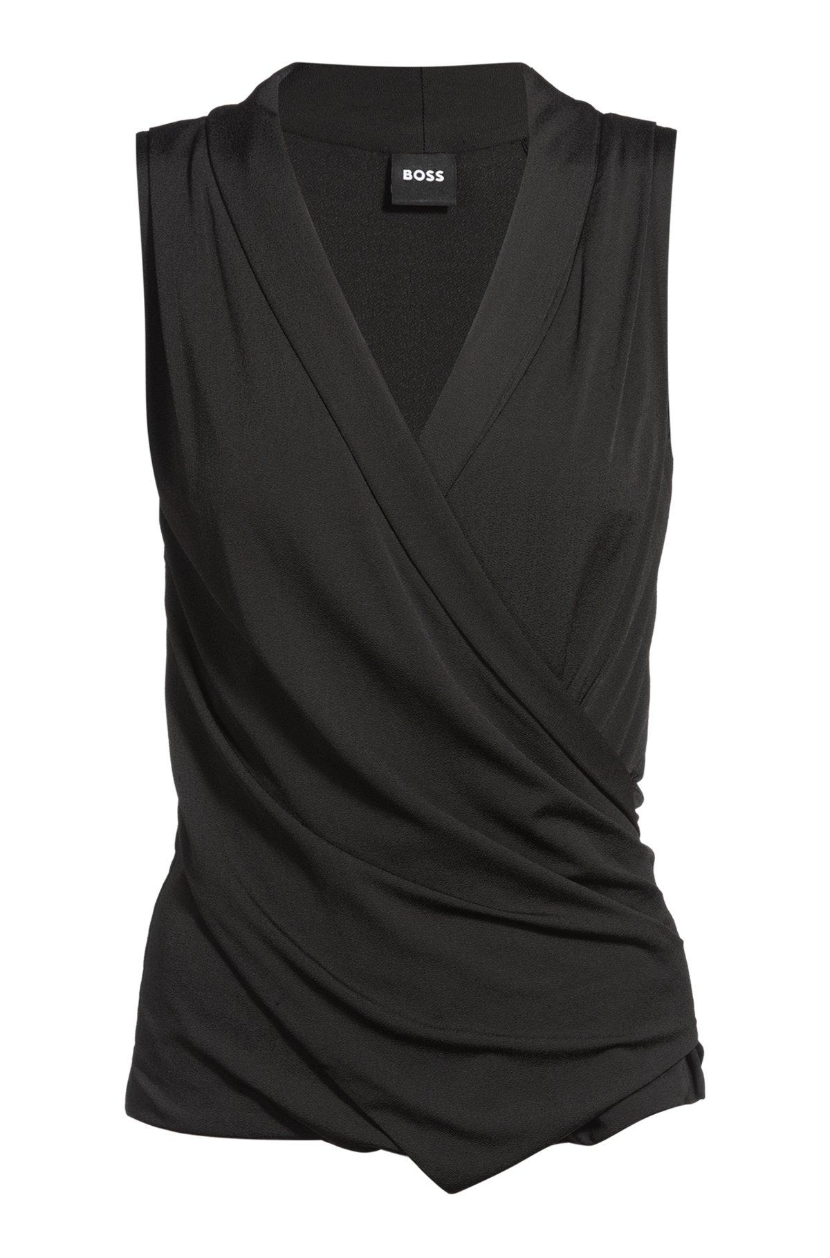 Sleeveless wrap-front top in stretch crepe Product Image