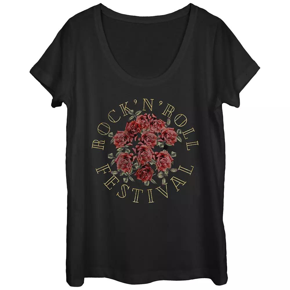 Juniors' Rock And Roll Roses Festival Scoop Neck Graphic Tee, Girl's,  Product Image