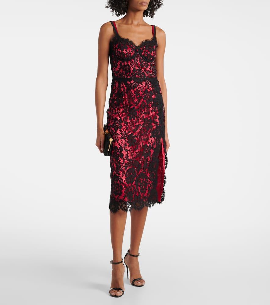 DOLCE & GABBANA Lace Midi Slip Dress In Black/red Product Image