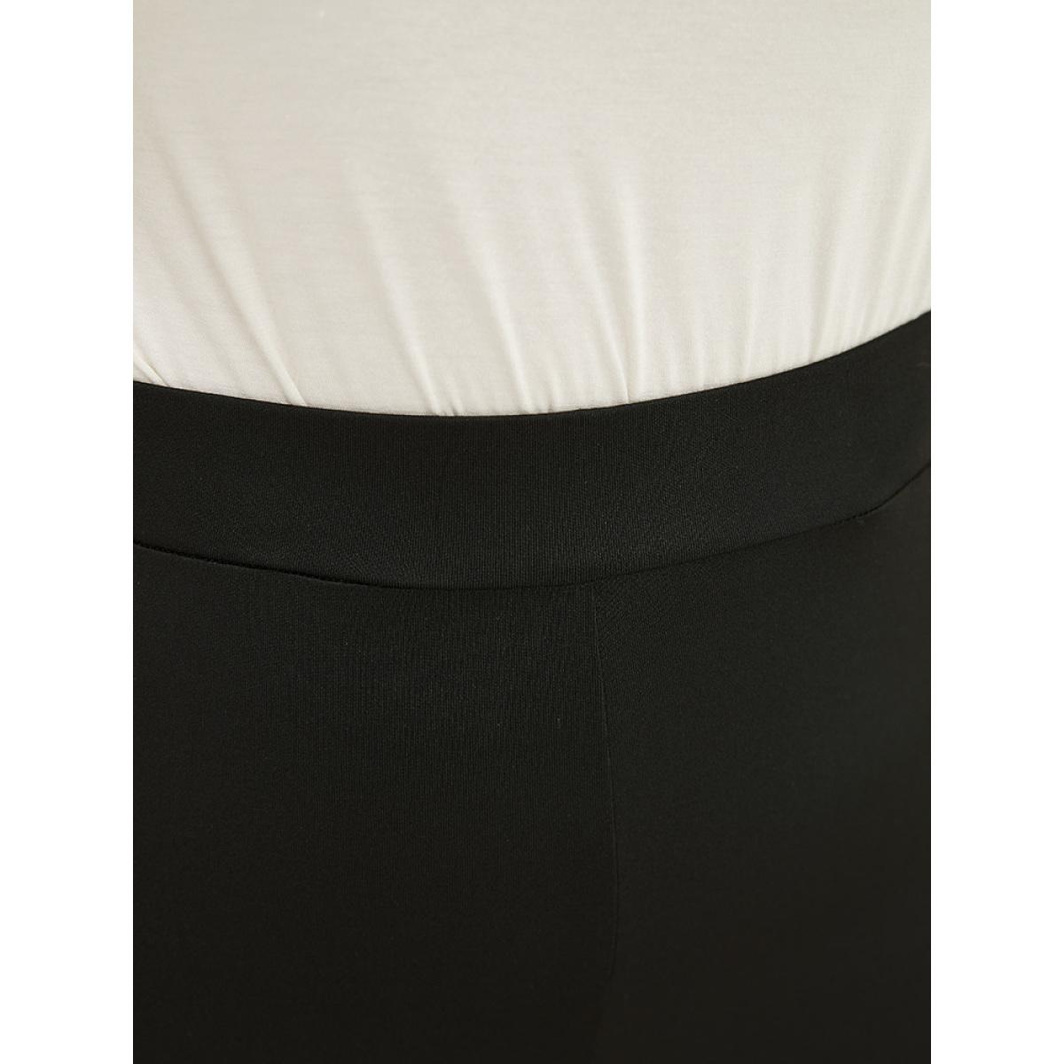 Plus Size Solid Cut Out Lace Up Shorts Women Black Casual High stretch Skinny High Rise Dailywear Leggings BloomChic 28/5X Product Image