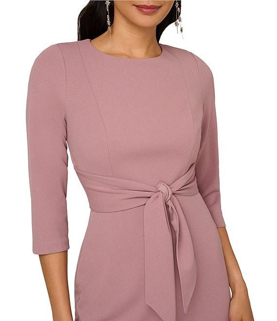 Adrianna Papell Stretch Crepe Crew Neck Tie Waist 3/4 Sleeve Midi Sheath Dress Product Image