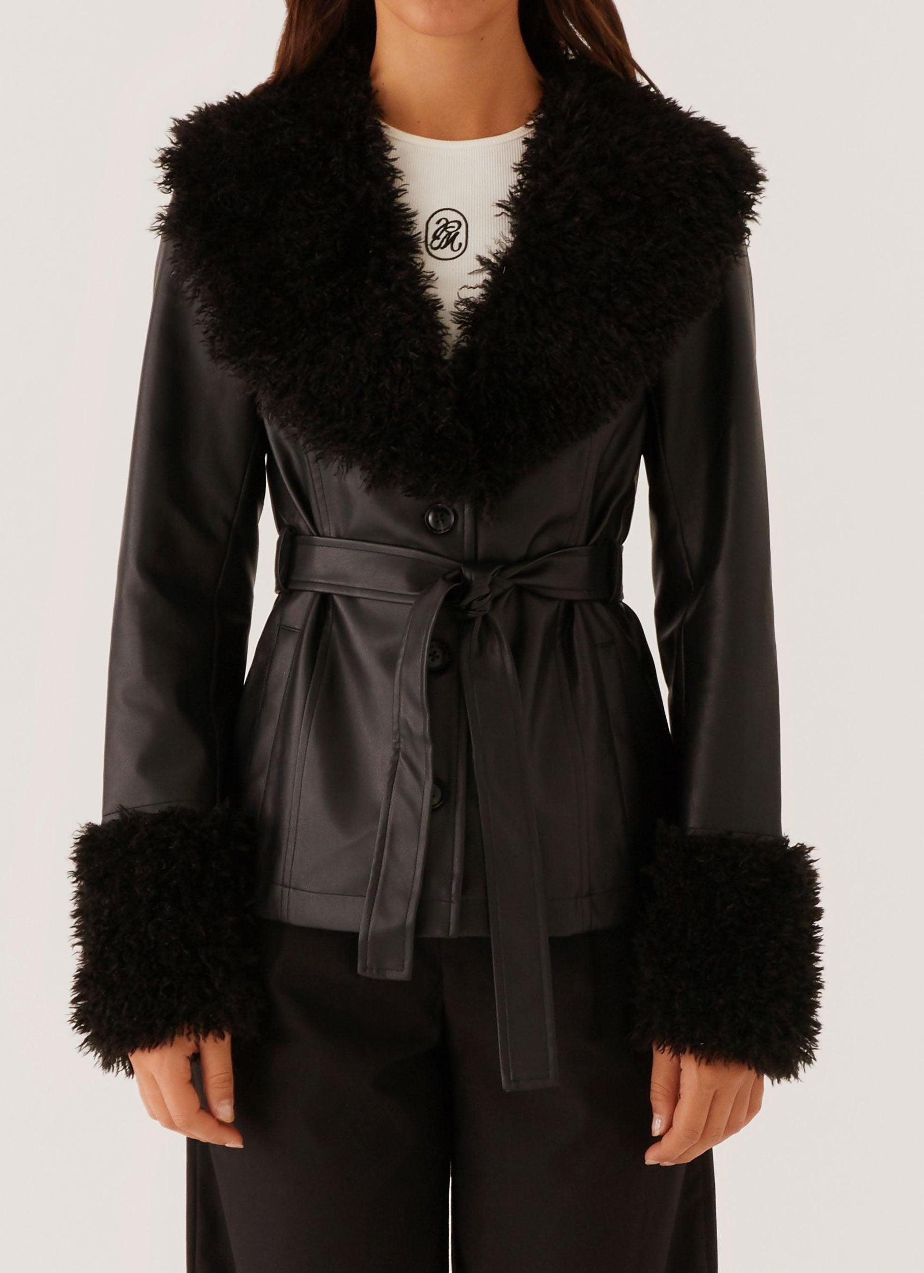 Street Lights Fur Trim Jacket - Black Product Image