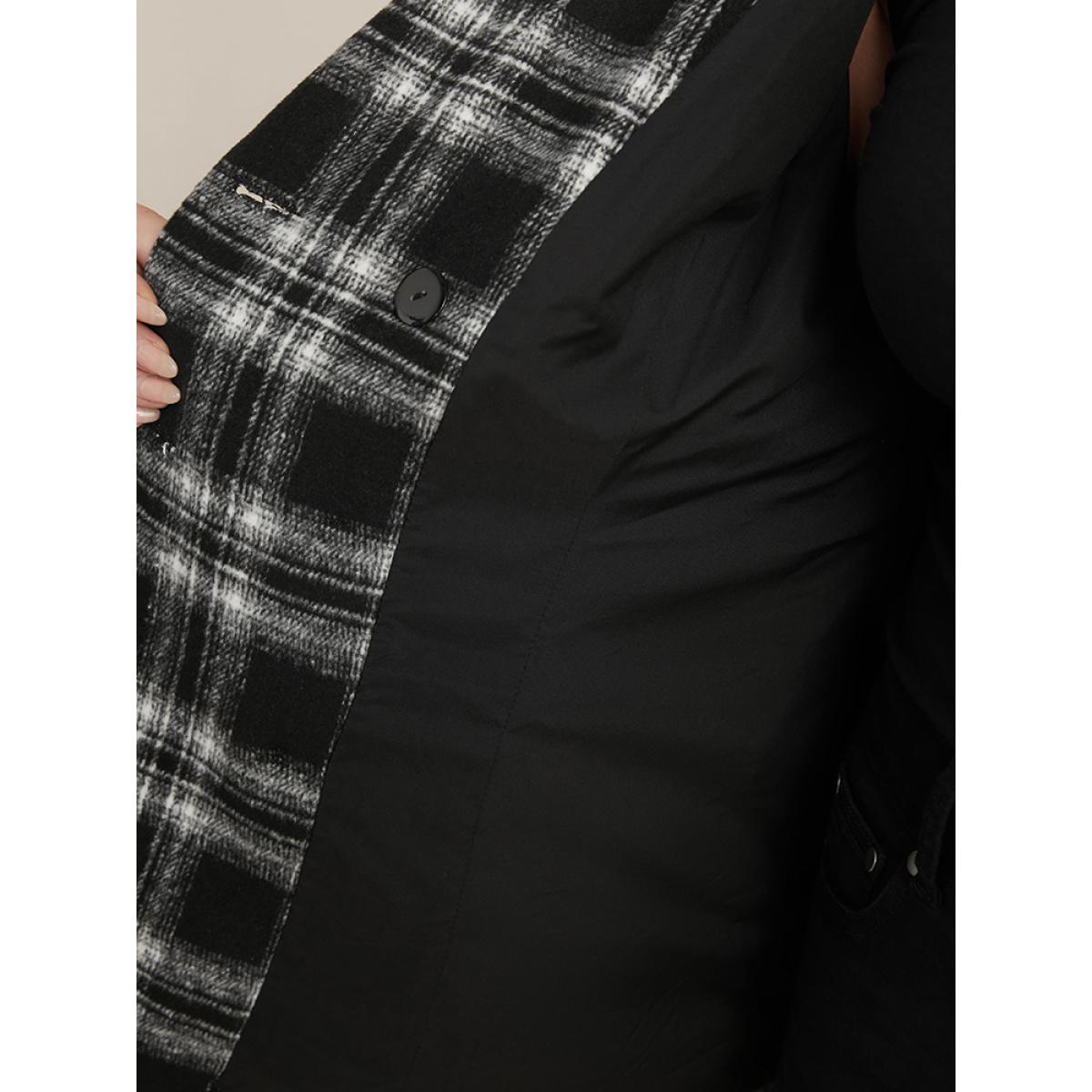 Plus Size Plaid Flap Pocket Button Up Suit Collar Blazer Black Women Dailywear Plaid Button Sleeve Long Sleeve Suit Collar 26/4X Pocket Casual Blazers BloomChic Product Image