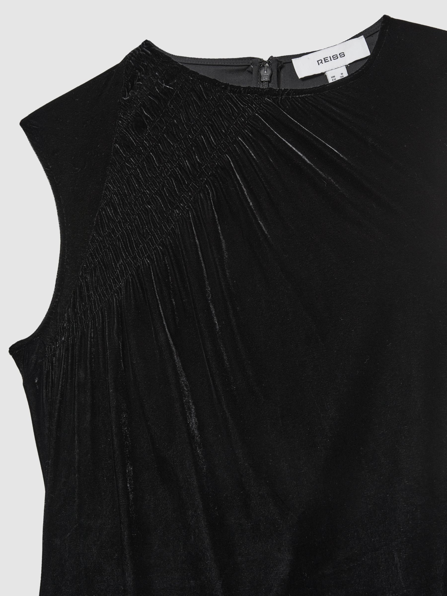 Velvet Shirred Panel Midi Dress in Black Product Image