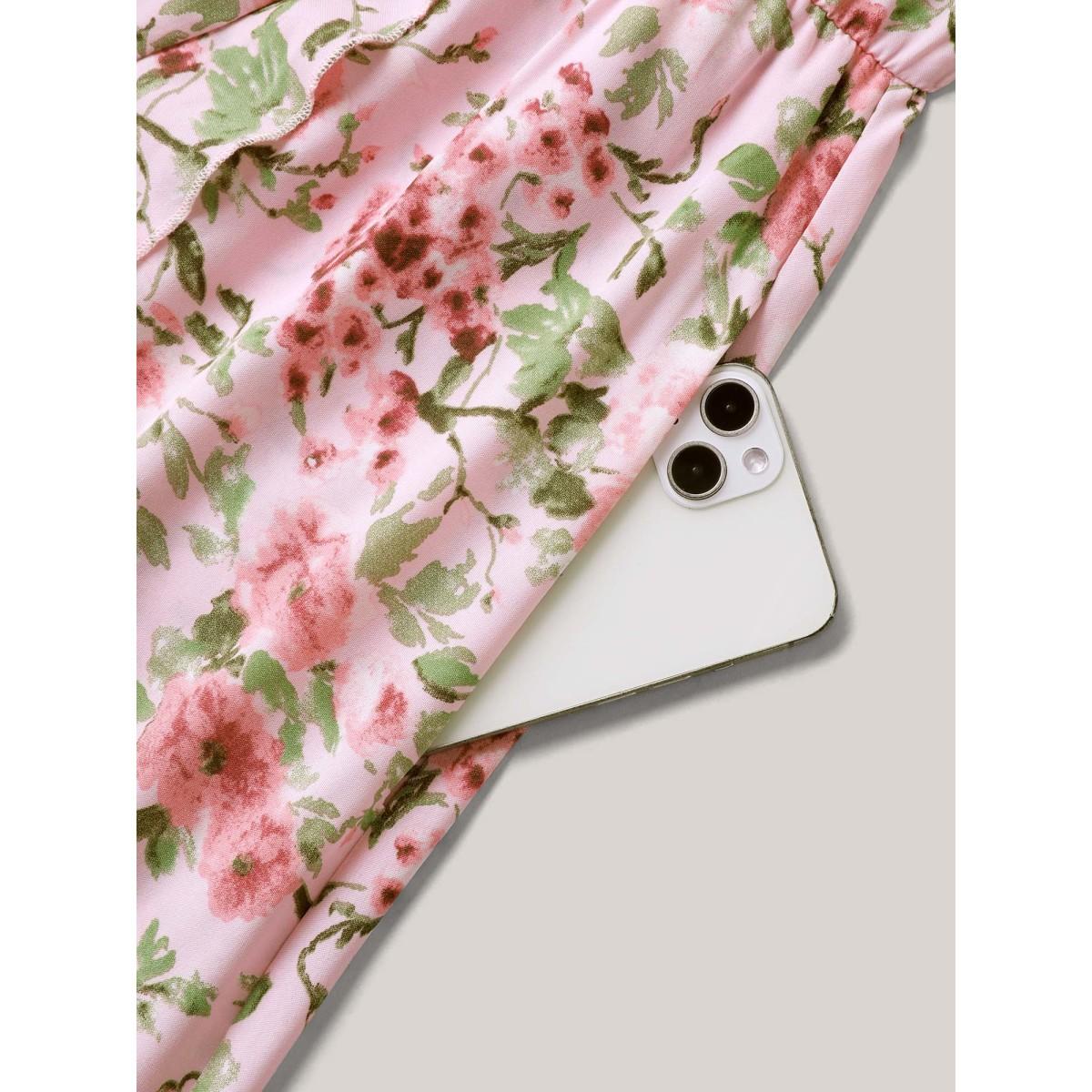 Plus Size Floral Print Wrap One-Shoulder Midi Dress Lightpink Women V-neck Cap Sleeve Curvy BloomChic 10/M Product Image