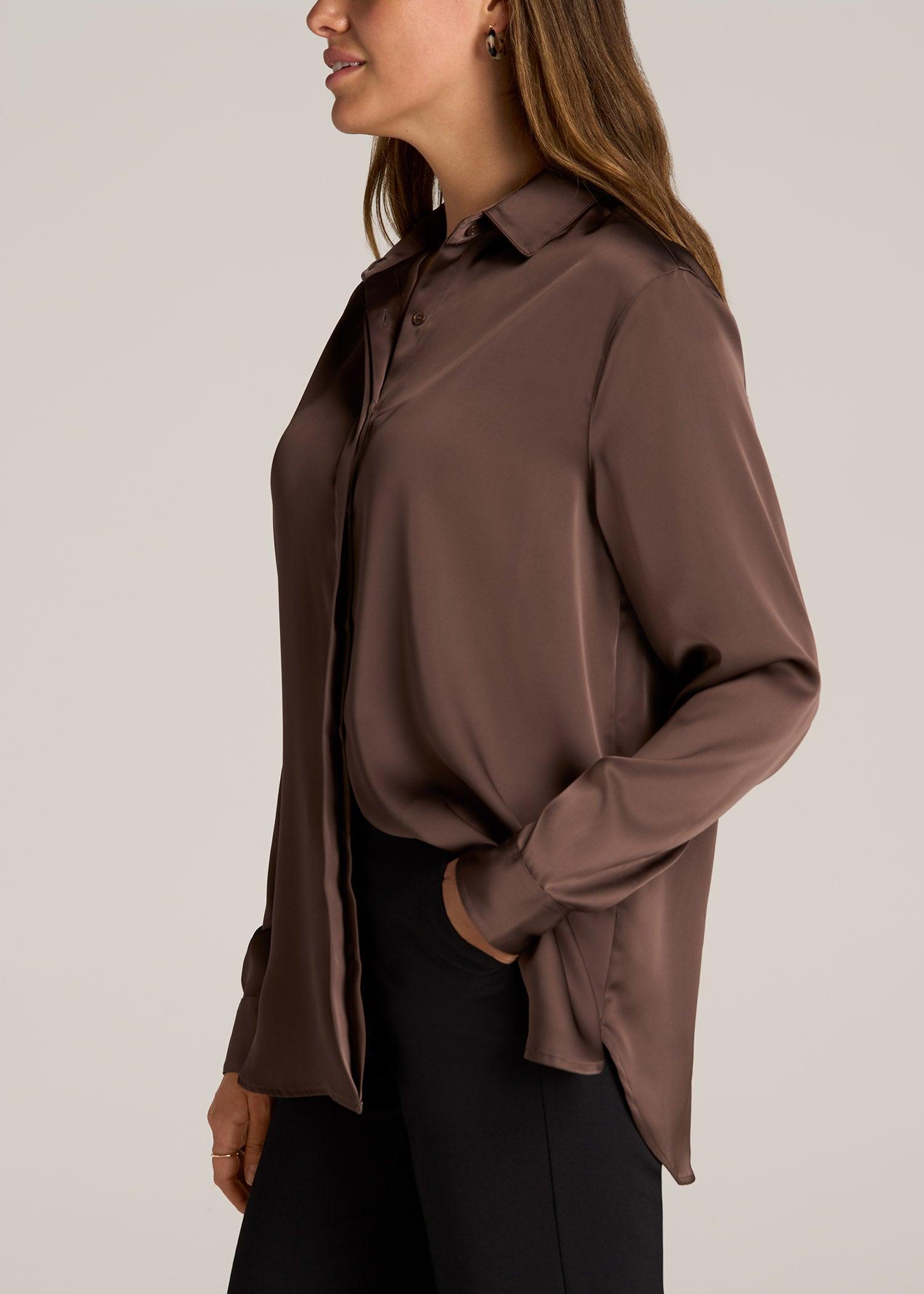 Relaxed Button-Up Blouse for Tall Women in Chocolate Mocha Female Product Image