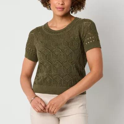 Liz Claiborne Petite Womens Crew Neck Short Sleeve Pullover Sweater Product Image
