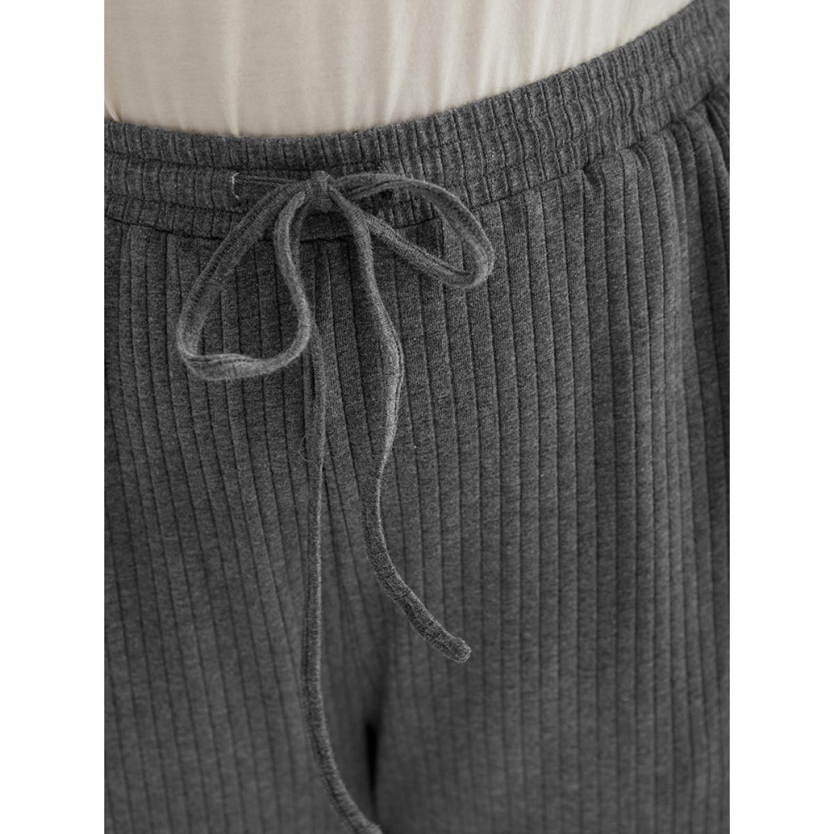 Rib Knit Elastic Waist Drawstring Sweatpants DimGray Plus Size Women Casual Dailywear Texture 26/4X Bloomchic Product Image
