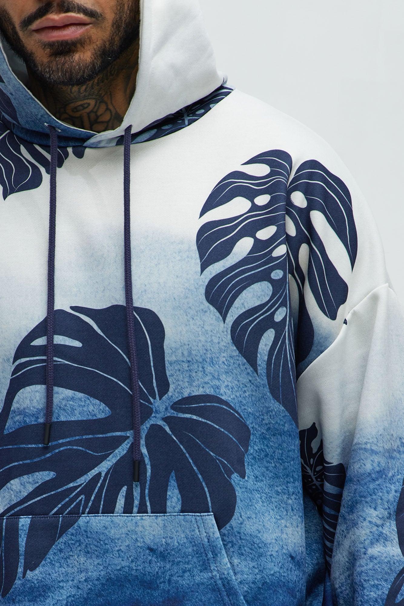 Pohai Printed Foliage Oversized Hoodie - Blue/combo Product Image