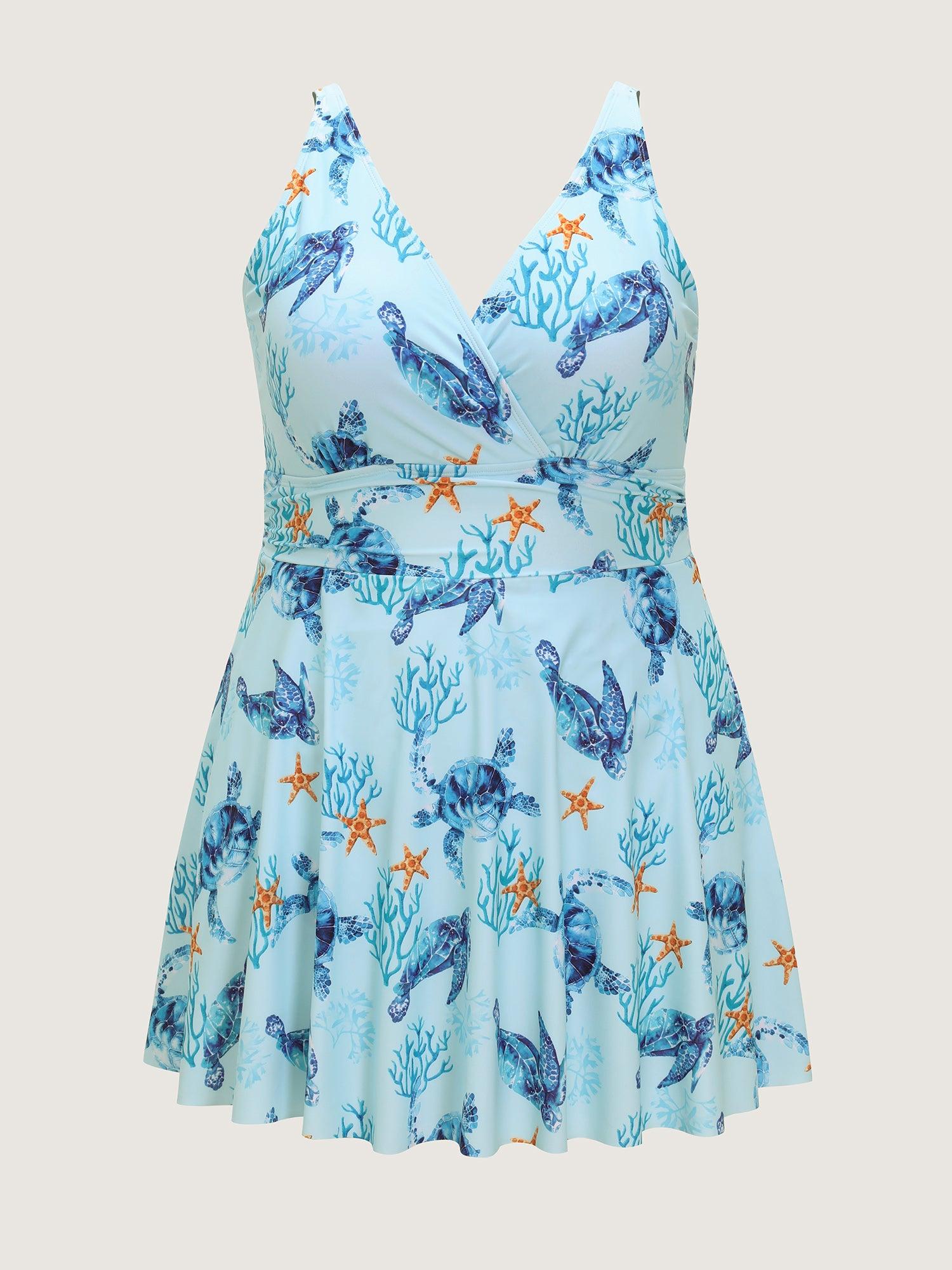 Sea Turtle Print Pockets Swim Dress Female Product Image