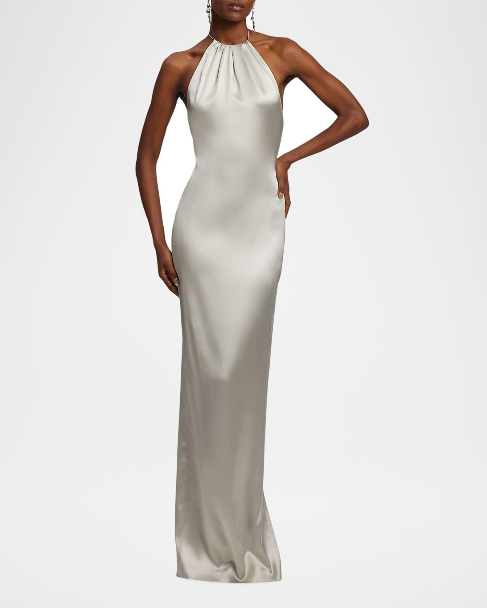 Corra Lux Stretch Satin Sleeveless Halter Gown Product Image