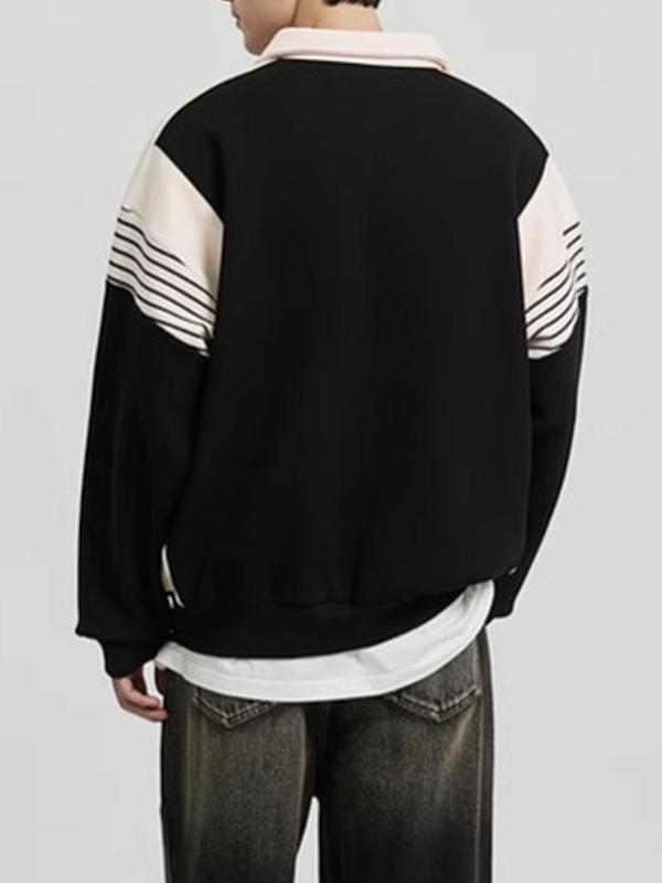 Men's Contrast Color Half Zip Knit Sweatshirt Product Image