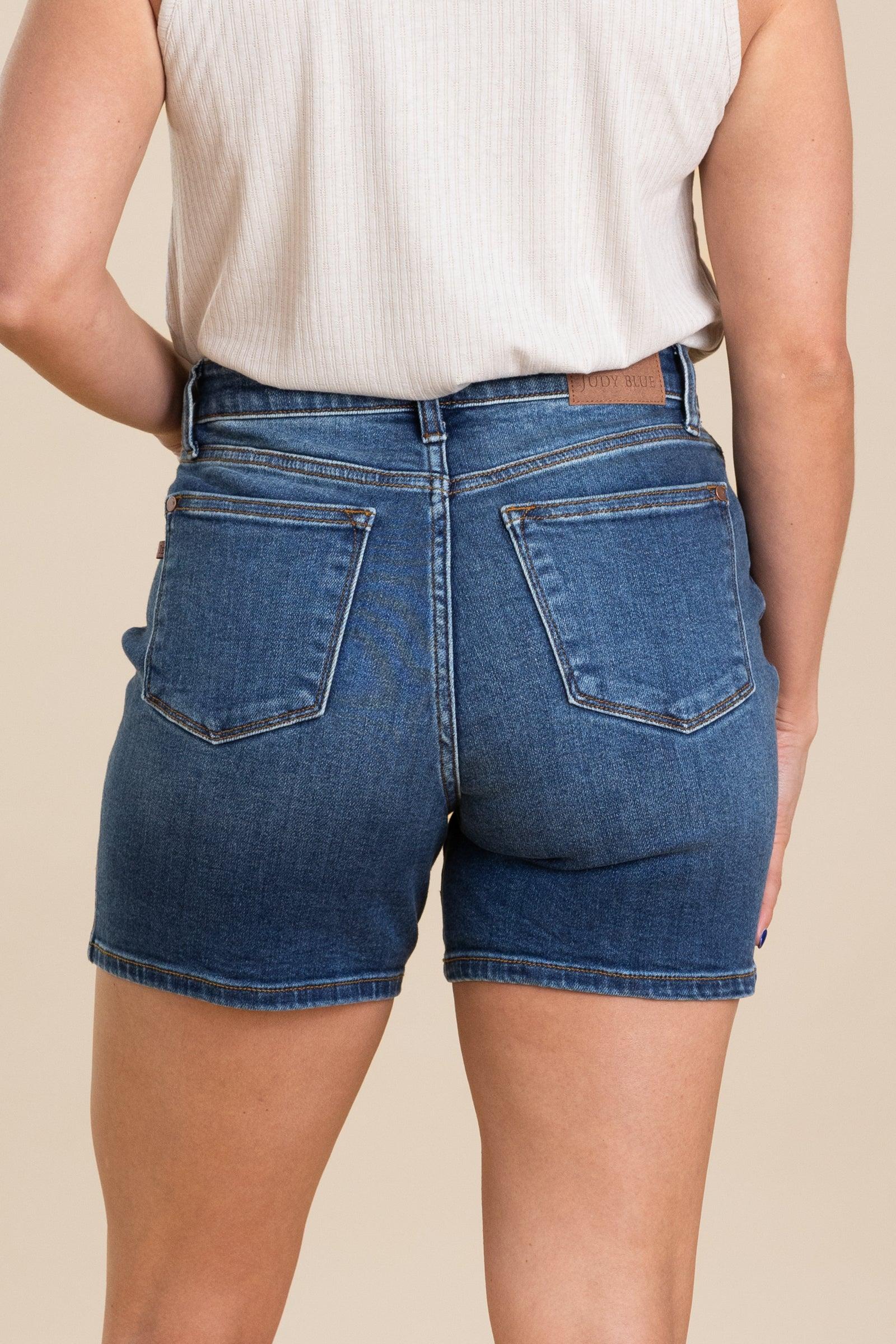 Judy Blue Dark 2 Button Dad Denim Shorts Product Image