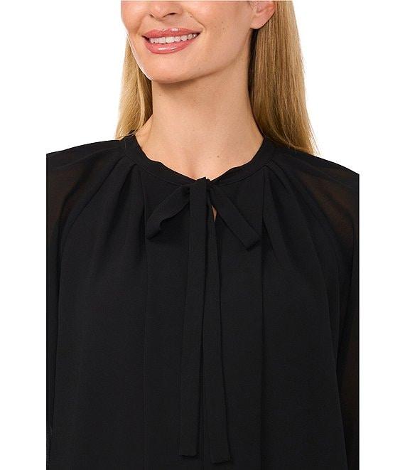 CeCe Woven V-Neck Long Sleeve Tie Front Blouse Product Image