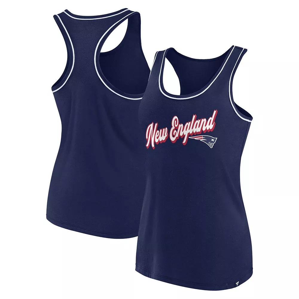 Women's Fanatics Branded Navy New England Patriots Wordmark Logo Racerback Scoop Neck Tank Top,  Product Image