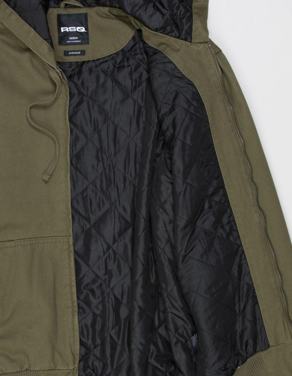 RSQ Mens Oversized Hooded Twill Jacket - OLIVE Product Image