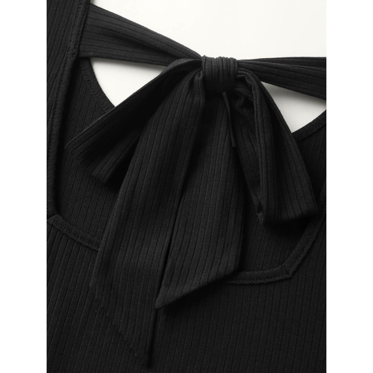 Plus Size Backless Waist-Defining Tie Midi Dress Black Women Timeless Tie knot Round Neck Sleeveless Curvy BloomChic 22-24/3X Product Image