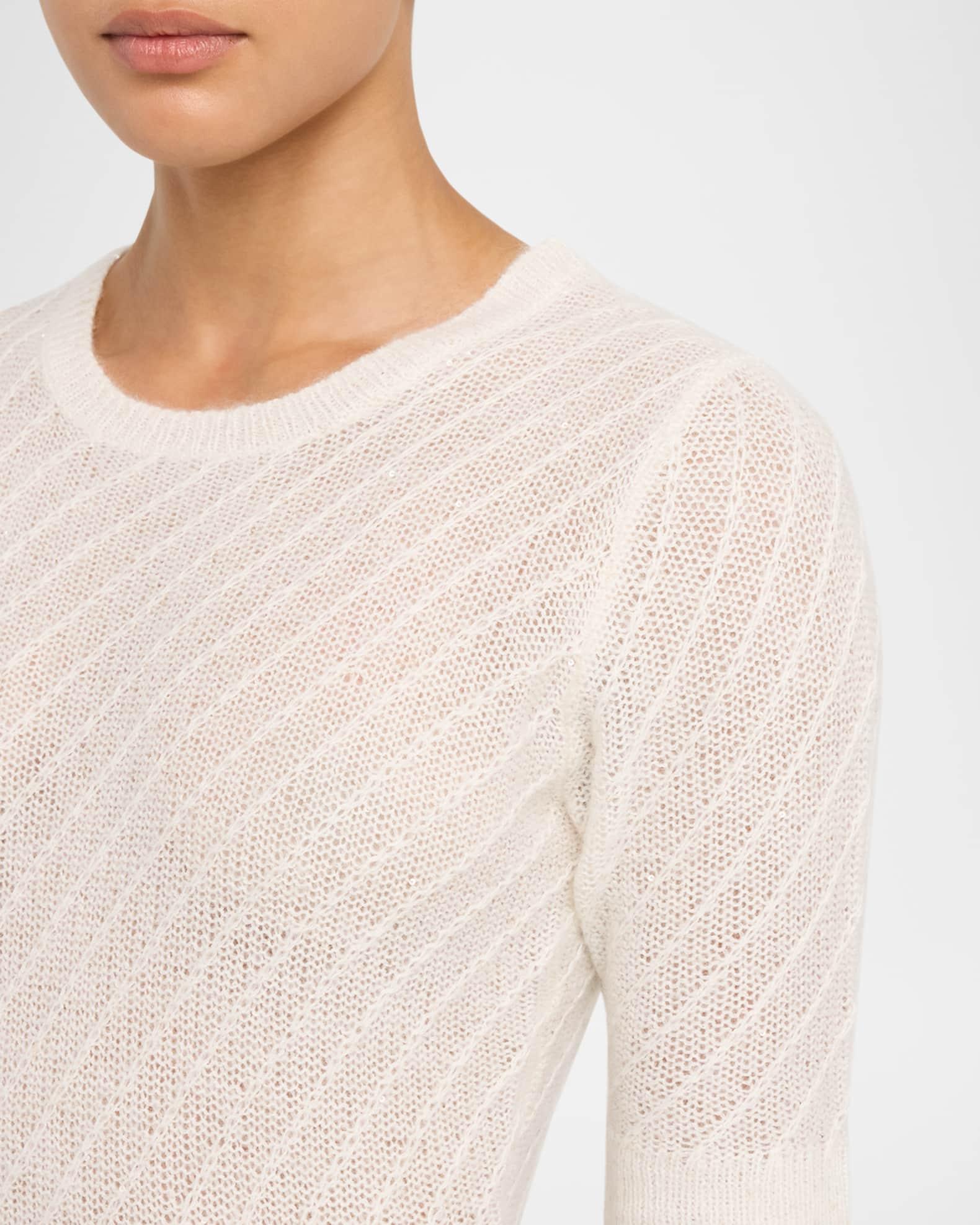 Elbow-Sleeve Crewneck Sequin Sweater Product Image