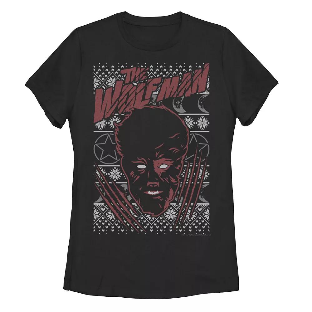 Juniors Universal Monsters Christmas The Wolf Man Ugly Sweater Tee, Girls Product Image