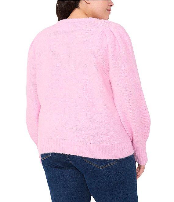 CeCe Plus Size Knit Crew Neck Long Sleeve 3D Flower Sweater Product Image