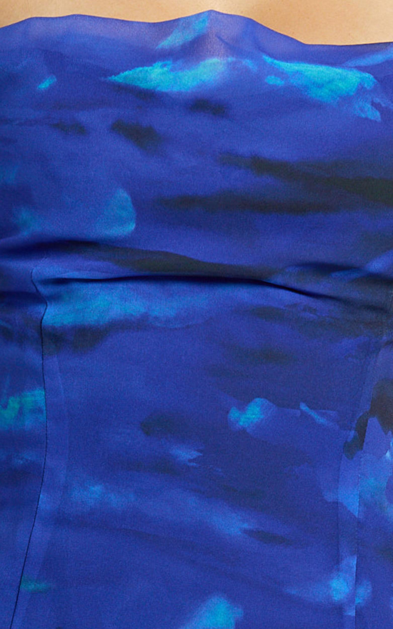 Cher Maxi Dress - Strappy Cowl Neck Bias Cut Georgette Dress in Blue Abstract Product Image