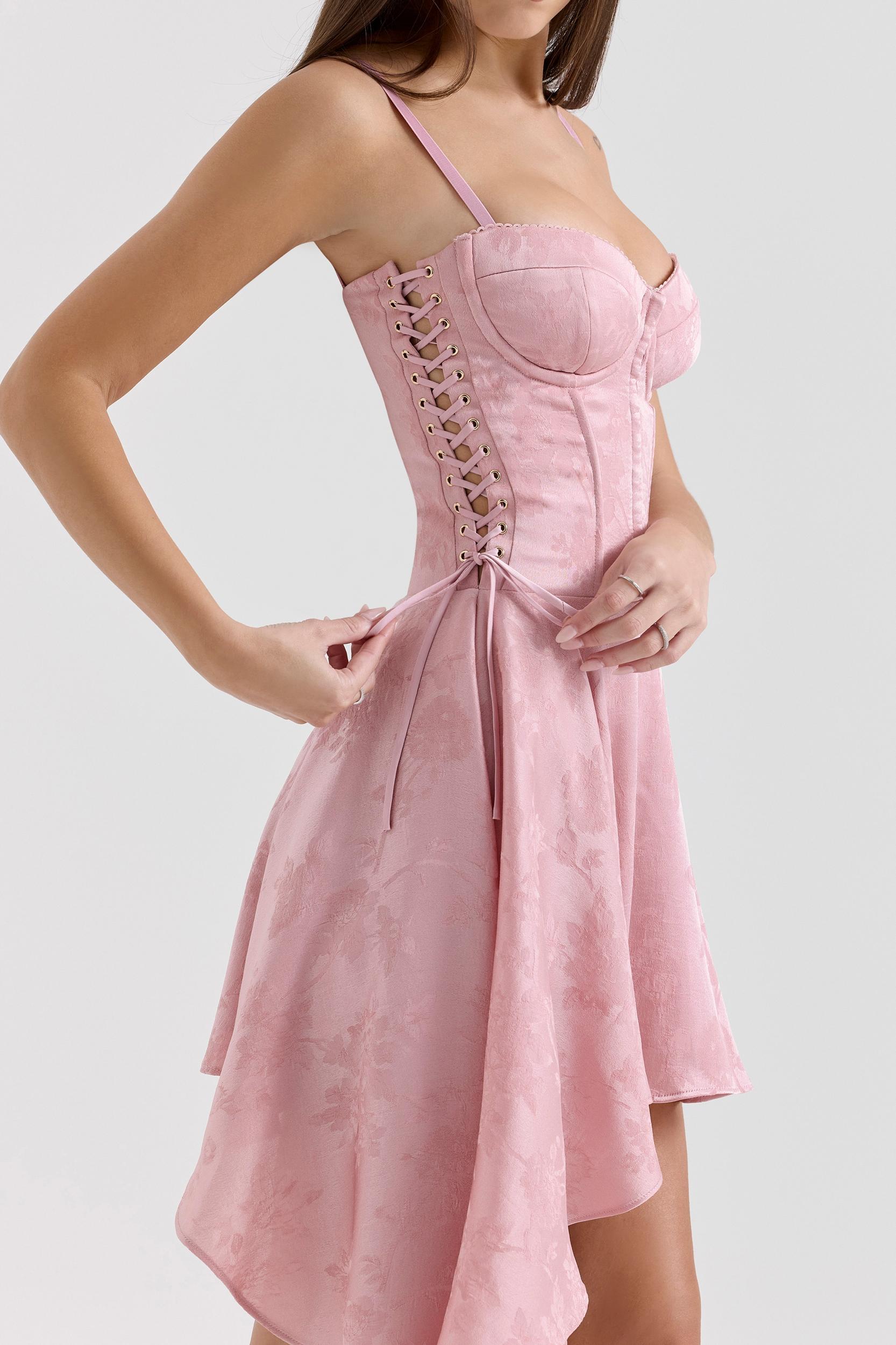 Lola  pink jacquard draped mini dress Product Image