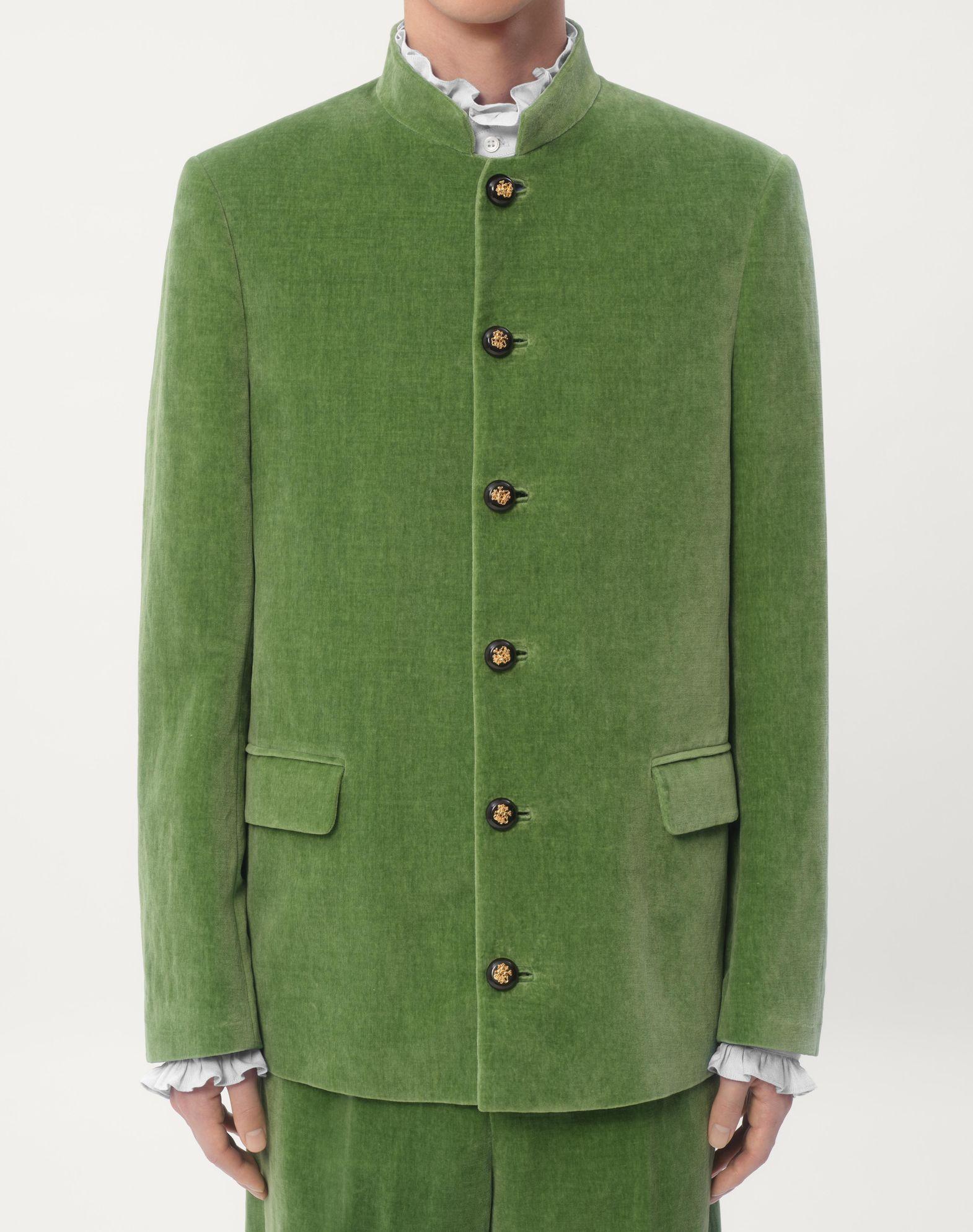 Cotton Velvet And Washed Linen Jacket With Mandarin Collar Product Image