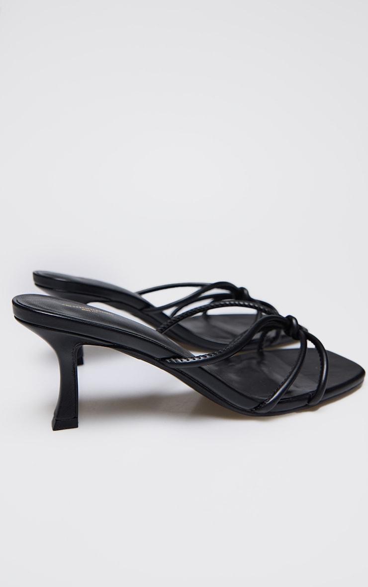 Black PU Wide Fit Square Toe Knotted Heeled Mules Product Image