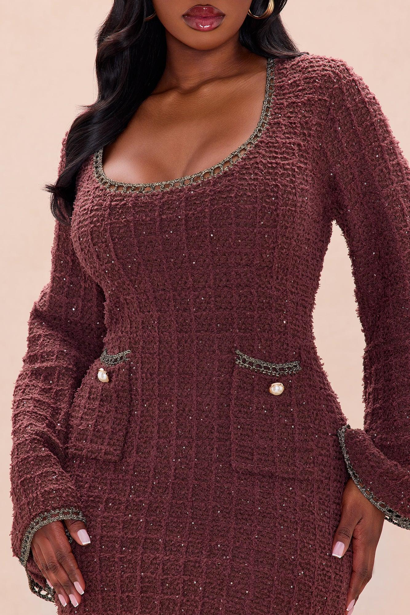 Brooke Embellished Tweed Maxi Dress - Chocolate Female Product Image