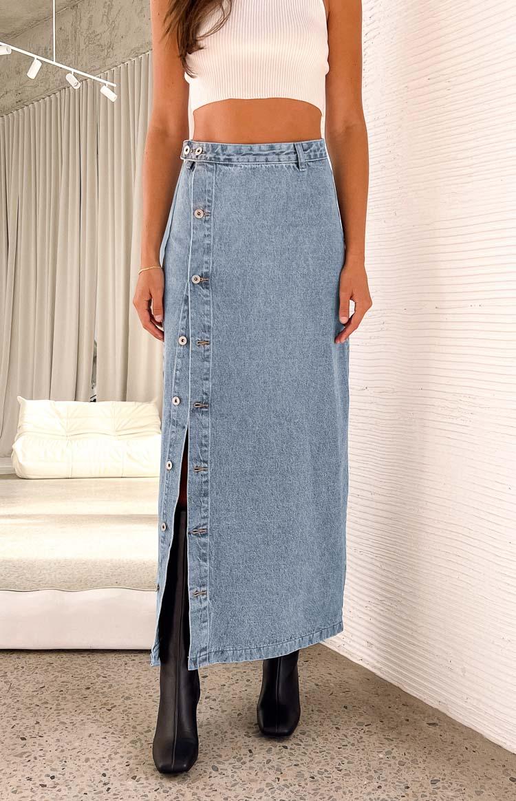 Fazio Button Side Denim Maxi Skirt Baby Product Image