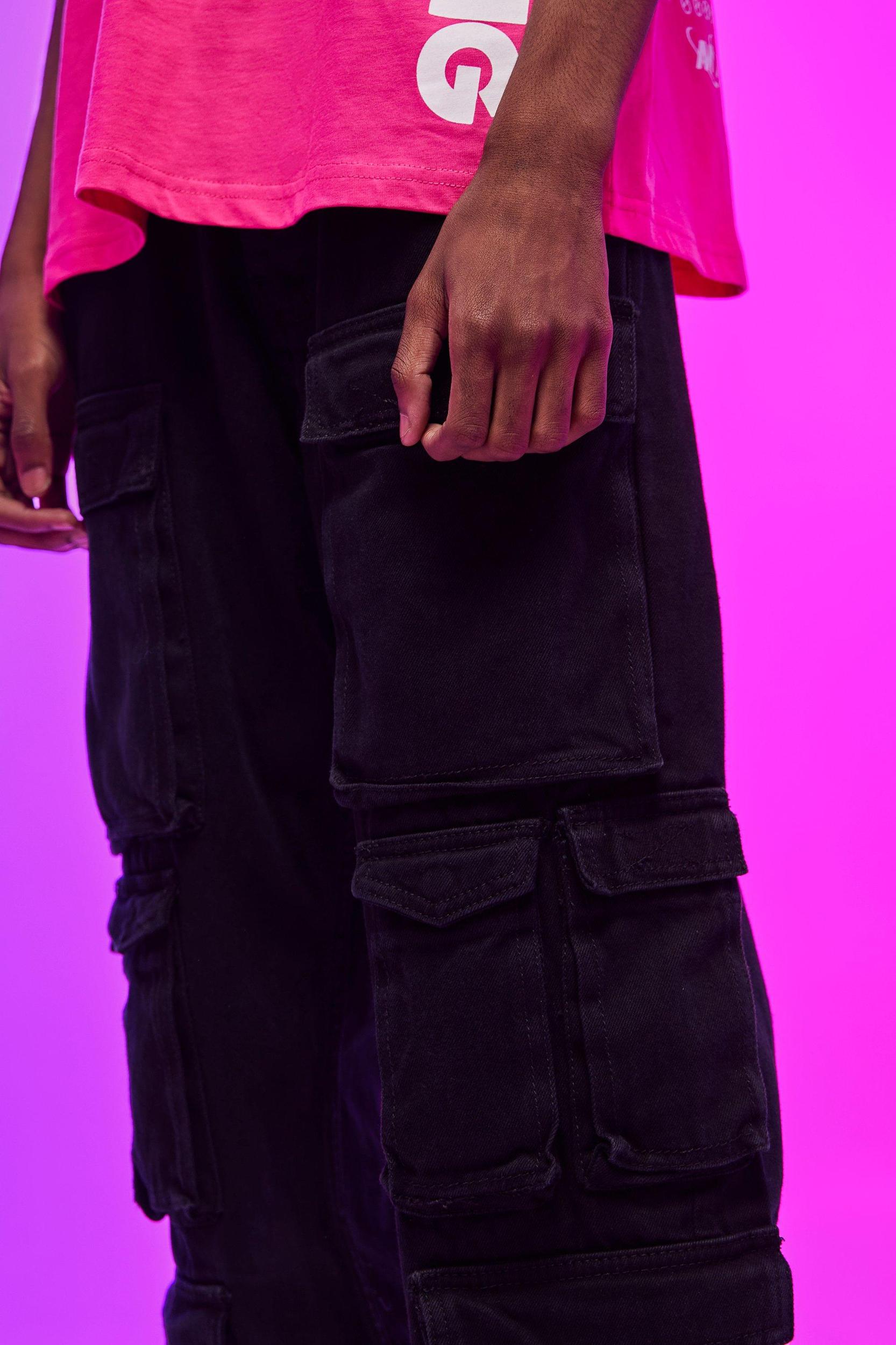 Relaxed Fit Washed Multi Pocket Cargo Jeans | boohooMAN USA Product Image