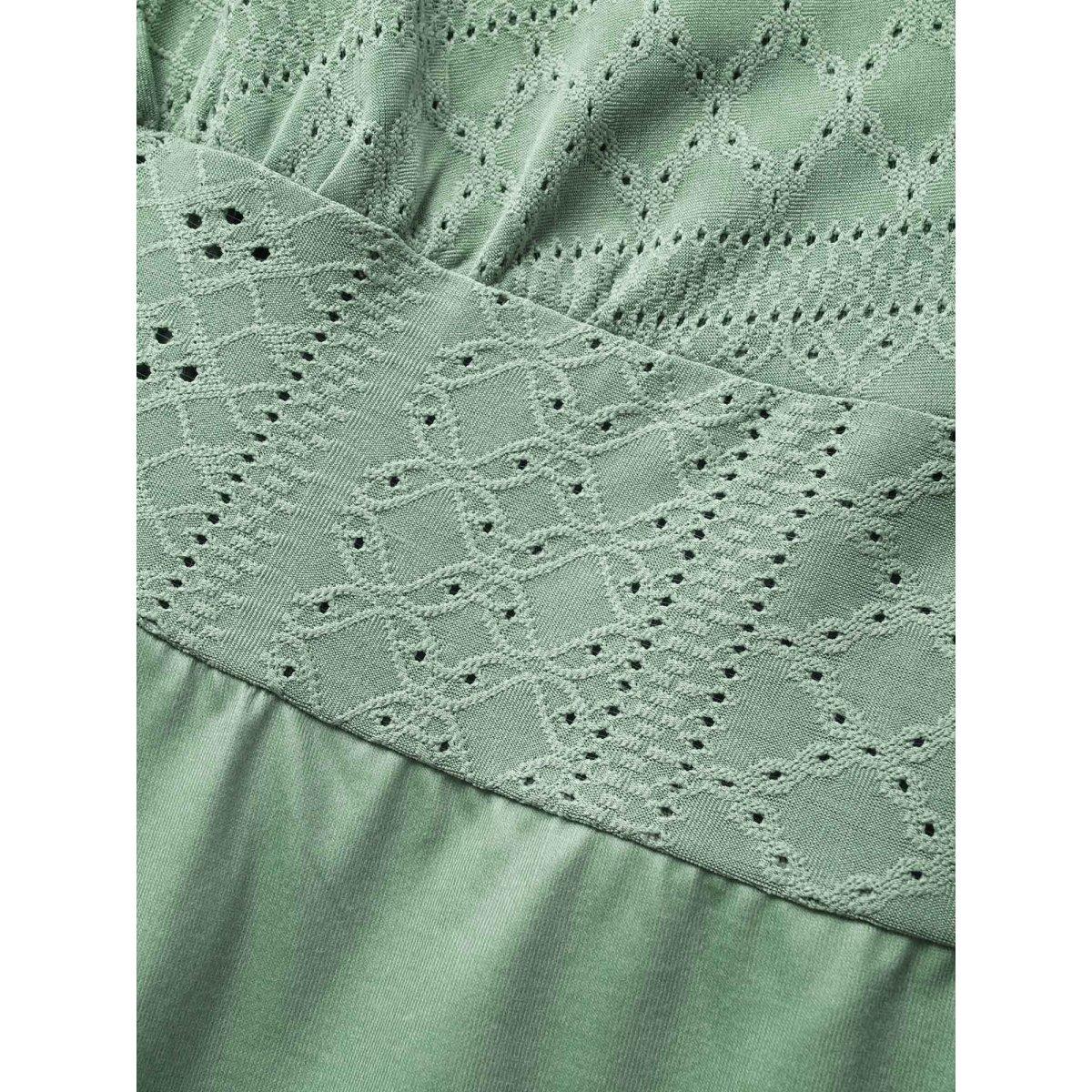 Plus Size Sage Eyelet Embroidery Tiered Ruffle Trim Jumpsuit Women Elegant Cap Sleeve Heart neckline Everyday Loose Jumpsuits BloomChic 22-24/3X Product Image