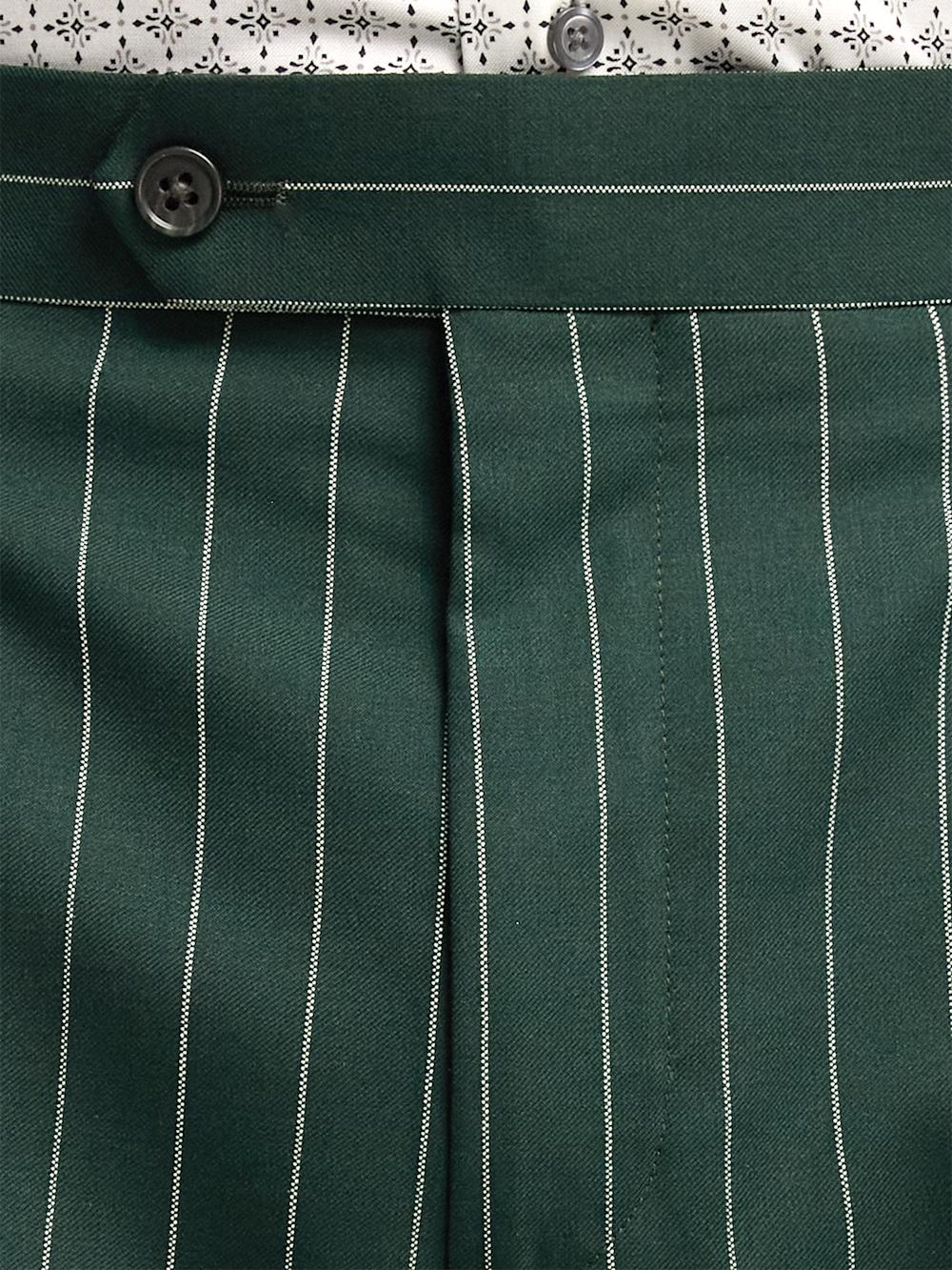 Wool Stretch Stripe Single Pleat Suit Pants - Dark Green Product Image