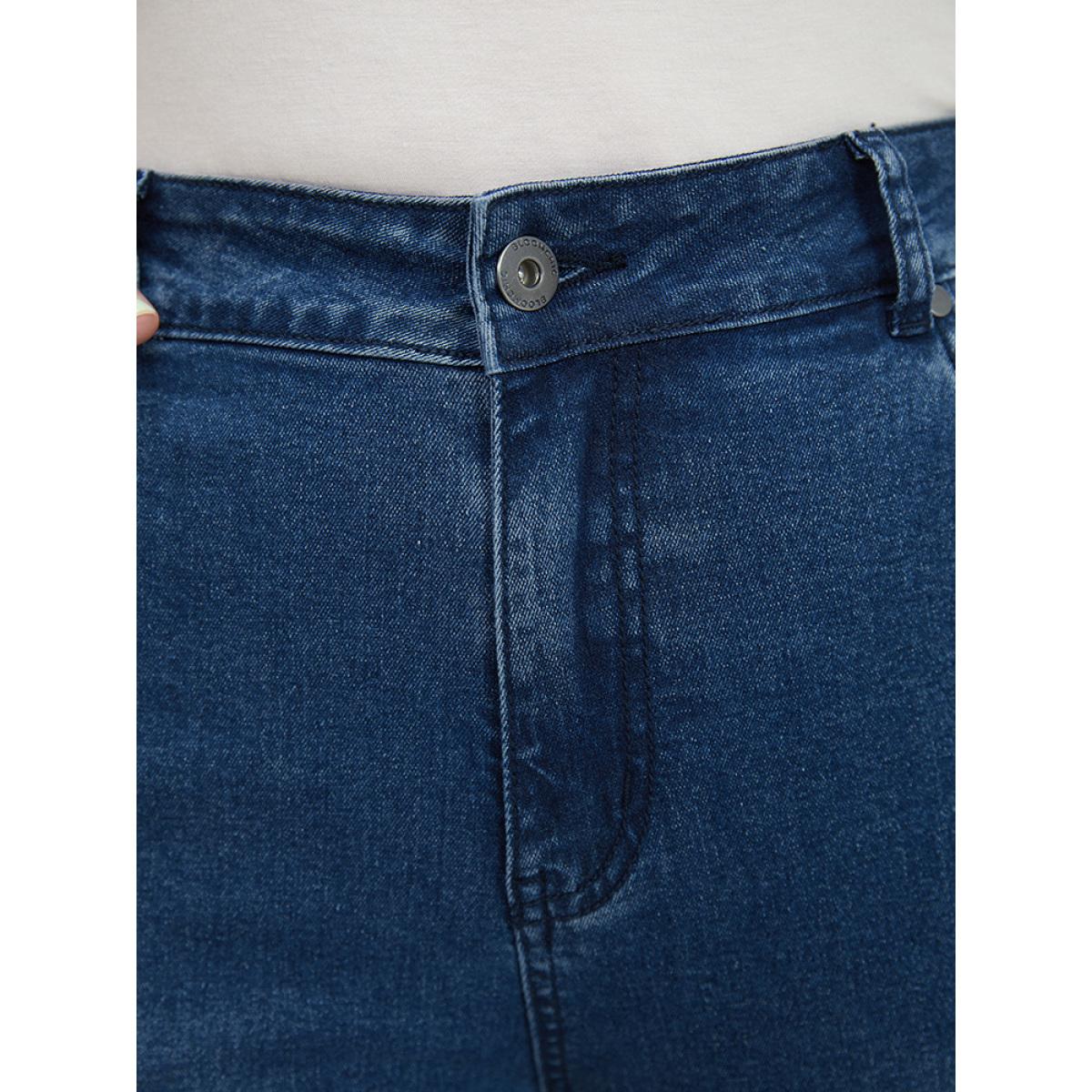 Plus Size Ripped Embroidered Roll Hem Very Stretchy Jeans Women Stone Casual Plain Distressed High stretch Pocket Jeans BloomChic 10/M Product Image